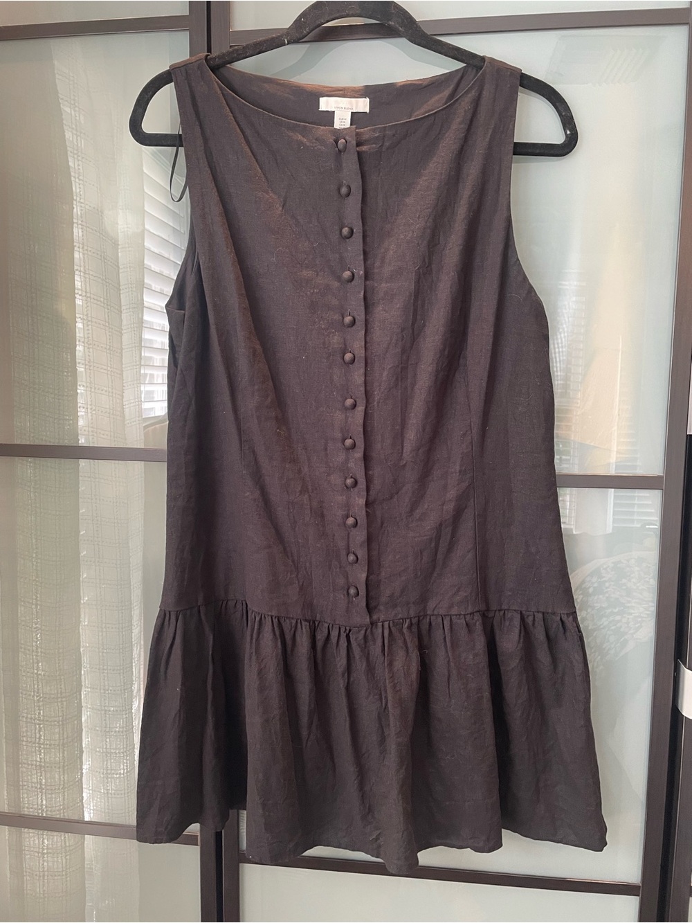 H&M Black Sleeveless Button-Front Ruffle Hem Mini Dress